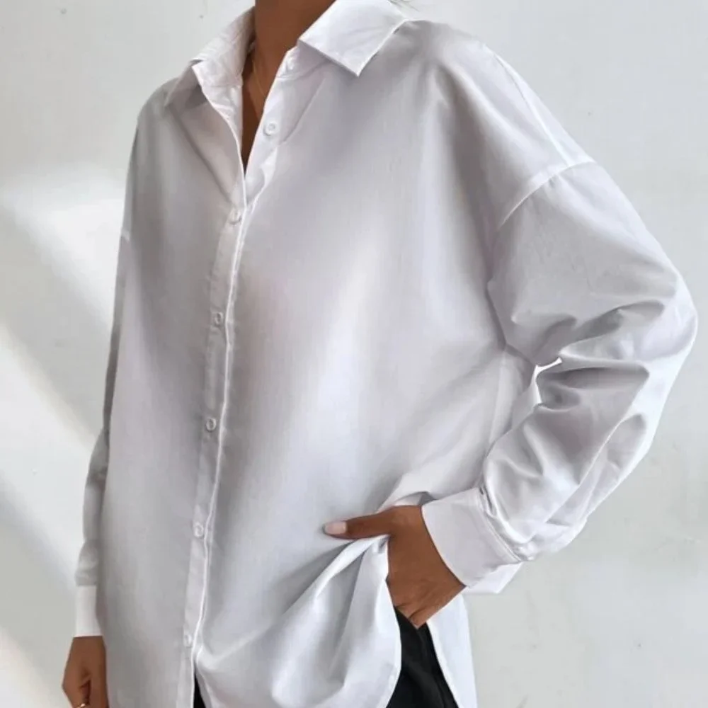 Preppy White Button down Oversized Boyfriend Top - Picture 6 of 8